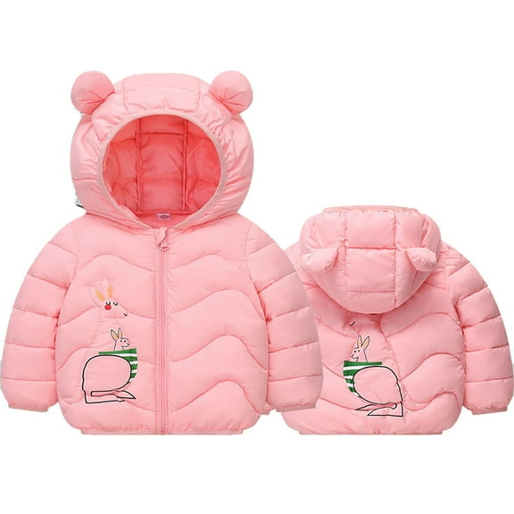 Baby Puffer Jacket Boys Girls Cute Bear Ears Down Hooded Coat Zipper Warm Padded Jackets Long Sleeve Soft And Comfort Windproof Snowsuit Fall And Winter Outdoor Clothes