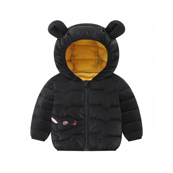 Baby Puffer Jacket Boys Girls Zipper Hoodie Down Windproof Jacket Cute Printed Pattern Warm Snowsuit Long Sleeve Soft And Comfort Coats Fall And Winter Outdoor Outerwear