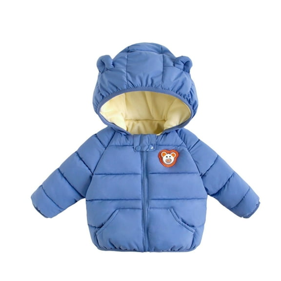 Baby Puffer Jackets Kids Blue Zipper Long Sleeve Warm Bear Hooded Outdoor Coats Windproof 6-12 Months Old Birthday Outfit Girl