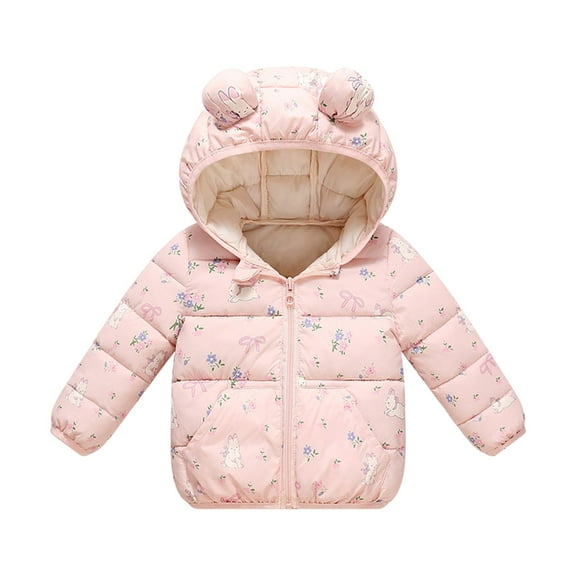 Baby Puffer Jackets Kids Cartoon Print Zip up Long Sleeve Bear Hooded Down Jacket Windproof Infant Winter Clothes 6-12 Months