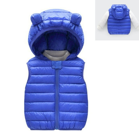 Baby Puffer Vest Hooded Blue Puffer Vest Full-Zip Lightweight Sleeveless Bear Ears Windproof down Jacket Baby Girl Winter Coat 6-12 Months