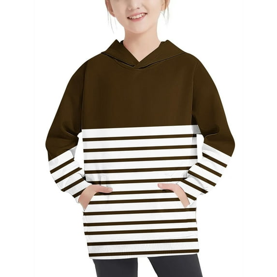 Baby Pullover Hoodie Crewneck Oversized Hooded Sweatshirt Kids Fashion Long Sleeve Pullover Tops 4-14 Years for Girls and Boys Baby Pullover Hoodie Brown 4T