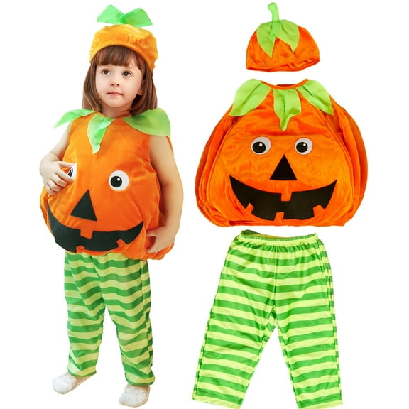Baby Pumpkin Costume Toddler Kids Bodysuit Unisex Outfits for Halloween Fancy Dress Up Party 3pcs Suits