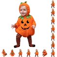 thumbnail image 1 of Baby Pumpkin Outfit Long Sleeve Pumpkin Romper with Striped Pants Set Halloween 6-12 Months, 1 of 8
