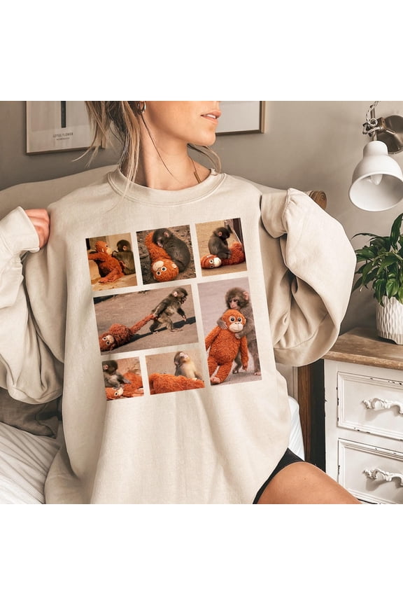 Baby Punch Monkey Sweatshirt, Lonely Monkey Viral Graphic Brown Theme Sweatshirt