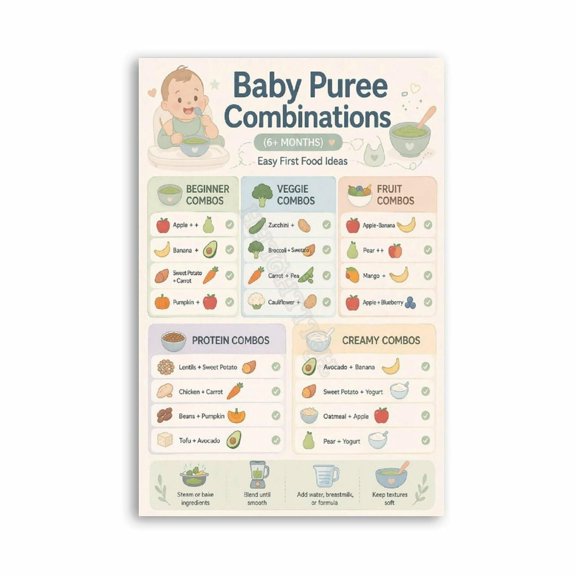 Baby Puree Combinations Poster Kitchen Healthy Canvas for Living Room Bedroom Decor