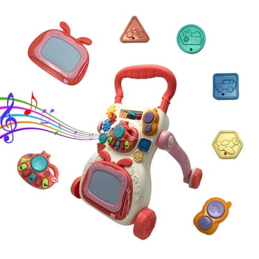Baby Push Walker 3 in 1 Sit-to-Stand Learning Walker, Educational Activity Center Music Learning Toy Gift for Infant Boys Girls, Pink