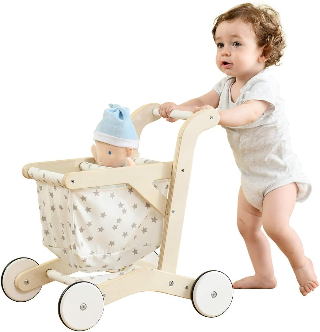 Baby Push Walker Doll Stroller, Push Toy for Toddler, Shopping Cart for