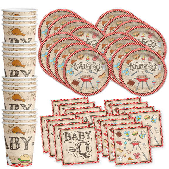 Baby-Q Baby Shower Party Supplies Set Plates Napkins Cups Tableware Kit for 16