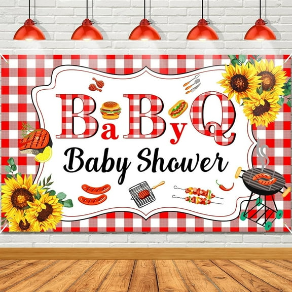 Baby Q Shower Decorations Large BBQ Baby Showers Banner Sunflower BabyQ Party Supplies Rustic Barbecue Backdrop