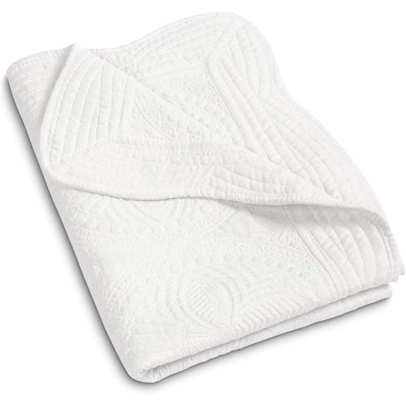 Baby Quilt Personlized Monogram Lightweight Embossed Scalloped Throw Blanket Four Seasons (White)