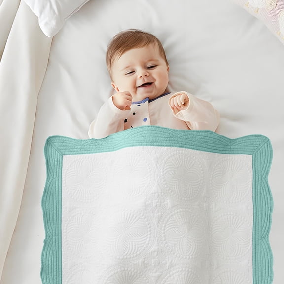 Baby Quilt Personlized Monogram Lightweight Embossed Scalloped Throw Blanket Four Seasons