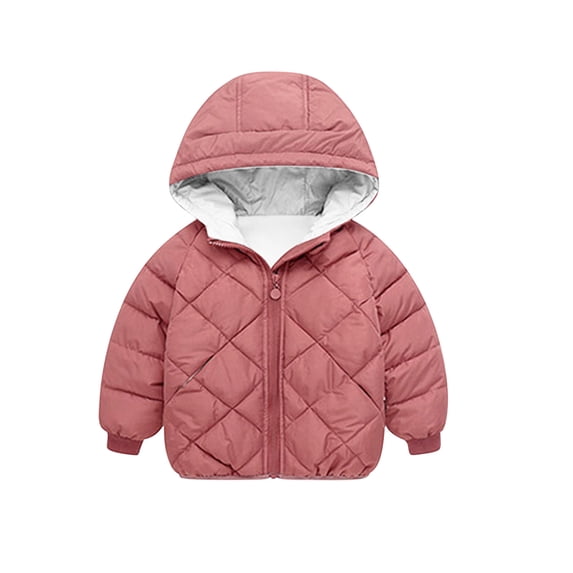 Baby Quilted Puffer Jackets, Toddler Boys Girls Winter Down Coat, Kids Soft Fleece Lined Long Sleeve Hooded Full Zip Padded Jackets Winter Coat Outerwear Zipper Down Jackets Pinks 6-7T