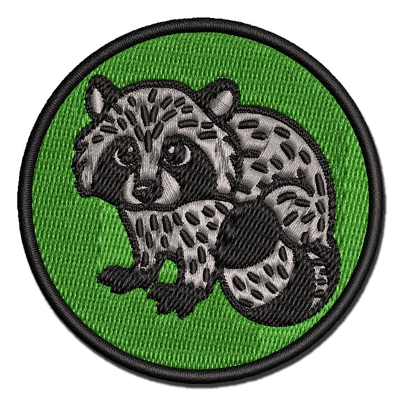Baby Raccoon Woodland Animal Applique Multi-Color Embroidered Hook & Loop Patch - 3 Inch Medium