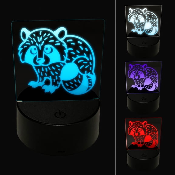 Baby Raccoon Woodland Animal LED Night Light Sign 3D Illusion Desk Nightstand Lamp