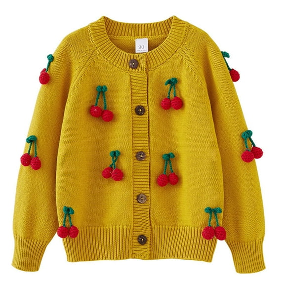 Baby Rain Jacket Heavy Industry Hand Crocheted Girls Knitted Cardigan Cotton Round Neck Children's Sweater Jacket New Fall Jackets Winter Outerwear Yellow 4T