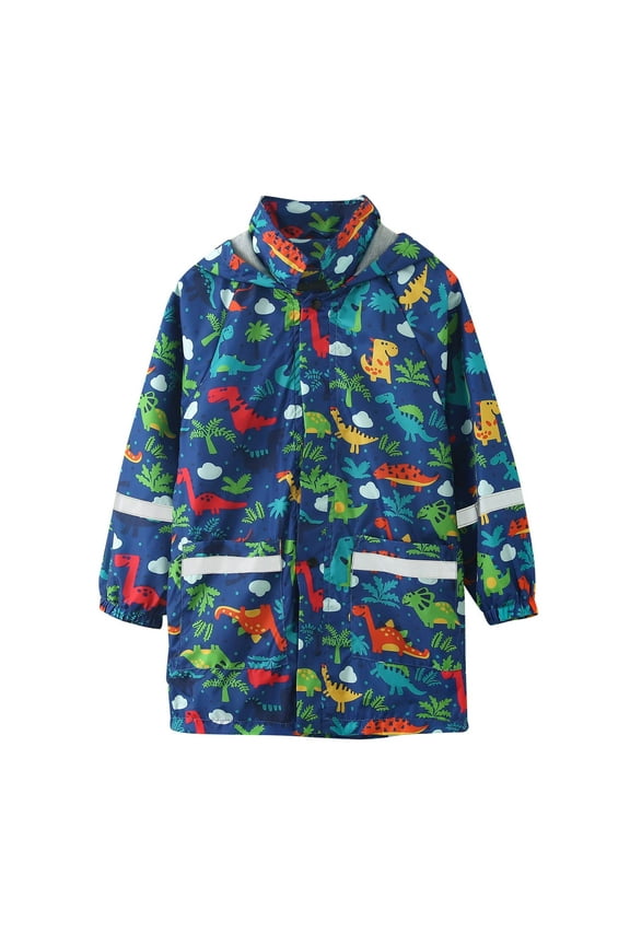 Baby Rain Jacket Kids Boys and Girls Fashion Prints Button Rain Jacket Hooded Windproof Rain Coat with Reflective Strips Rain Jacket Boys Dark Blue 4 Years-5 Years