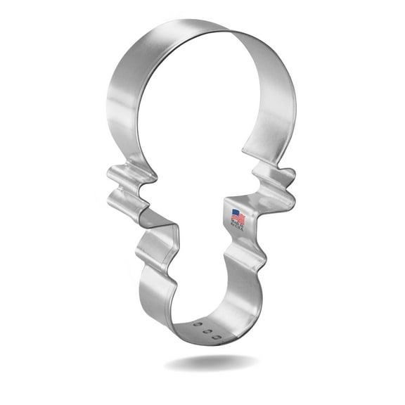 Baby Rattle Cookie Cutter 4" Made in the USA Foose Cookie Cutters Tin Plated Steel Cookie Mold