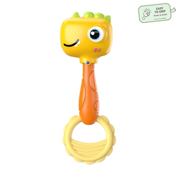 Baby Rattle Dinosaur Infant Shaker Toy for Newborns 0-12 Months Easy-Grip Grasping Sensory Toy, BPA Free ,Rattle Fine Motor Skill Developmental Baby Shower Gift Yellow