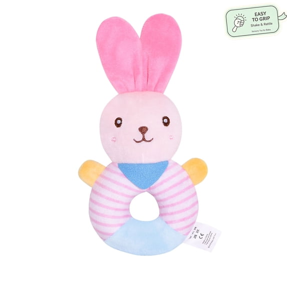 Baby Rattle Plush Infant Rattle Toy for Newborns 0-12 Months Easy-Grip Soft Cloth Shaker Sensory Toy Fine Motor Skill Comforting Sleep Aid, BPA Free ,Rattle Baby Shower Gift Pink
