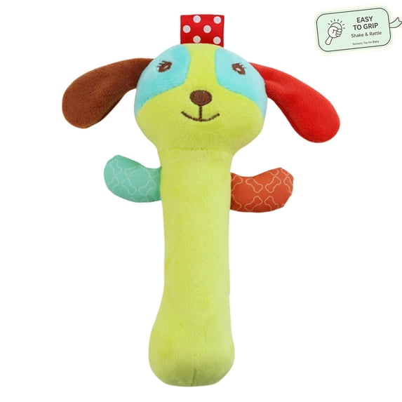 Baby Rattle Plush Rattle BB Stick Toy for Newborns 0-12 Months Easy-Grip Soft Cloth Shaker Sensory Toy Fine Motor Skill Developmental Baby Shower Gift Dog