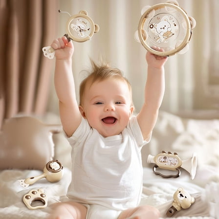 Baby Rattle Toy Set, 6-Piece Newborn Sensory Toys with Animal Theme - BPA-Free Grasp, Shake & Chew Training for Infants 3 Months&nbsp;,Gray