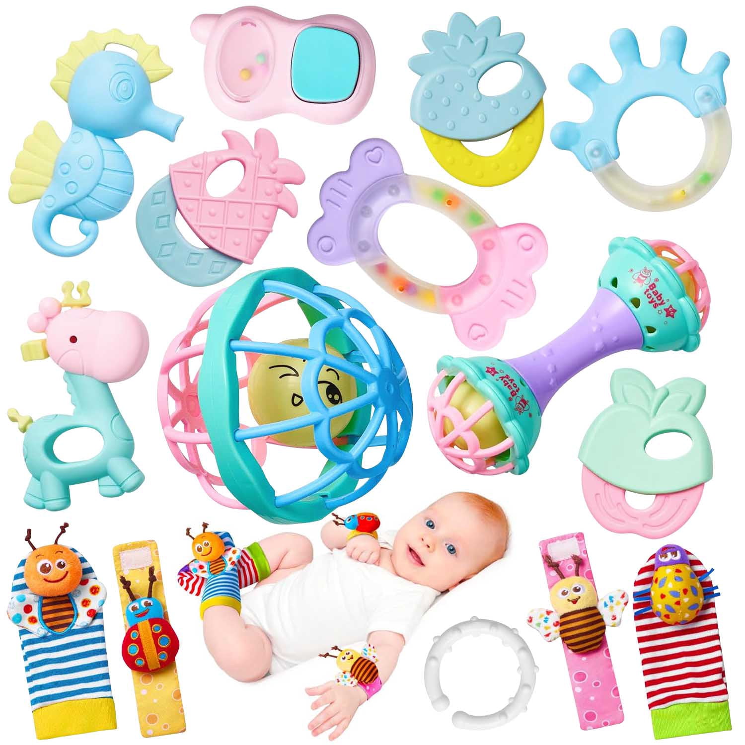 Baby Rattle Toys for 3-6-9 Months, Baby Teething Rattle Toys 3 to 6 ...