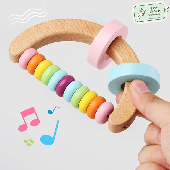 Baby Rattle Wooden Orff Instrument Rattle Toy Set for Infants 0-12 Months Easy-Grip Grasping Sensory Toy, BPA Free ,Rattle Fine Motor Skill Developmental Toy Baby Shower Gift Khaki