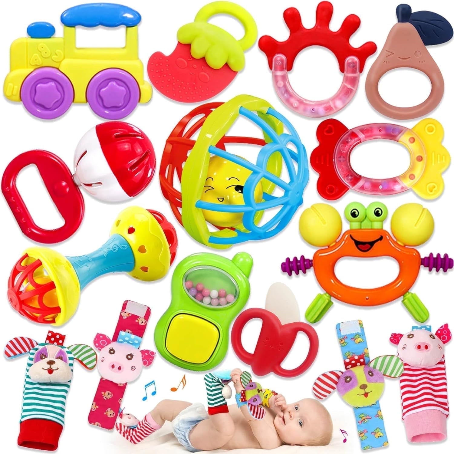 Ludolm Baby Rattles 0-12 Months, Teething Toys, BPA-Free, 15PCS Rattle ...