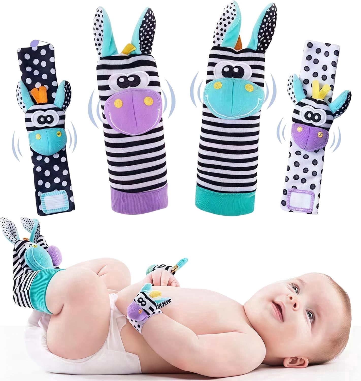 Baby Rattles 0-6 months Wrist rattles for Newborn, Soft Sensory Toys ...