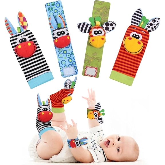 Baby Rattles 0-6 months Wrist rattles for Newborn, Soft Sensory Toys for 0-12 Months Infants, Cute Animal Early Educational Toys(Red Color)