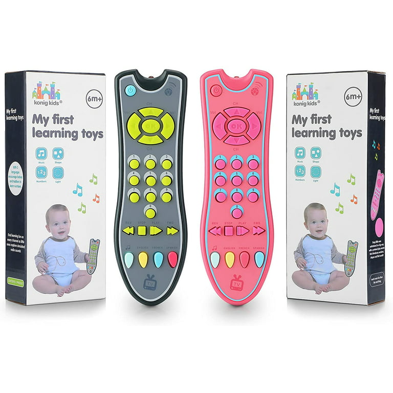 Baby Realistic TV Remote Control Toy with Light and Sound,Early Education  Learning STEM Musical Toys with 3 Language English,French and Spanish Gift