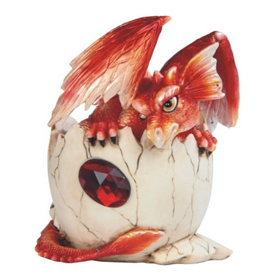 Baby Red Dragon in Egg with Gem Fantasy Figurine January Birthstone Garnet New