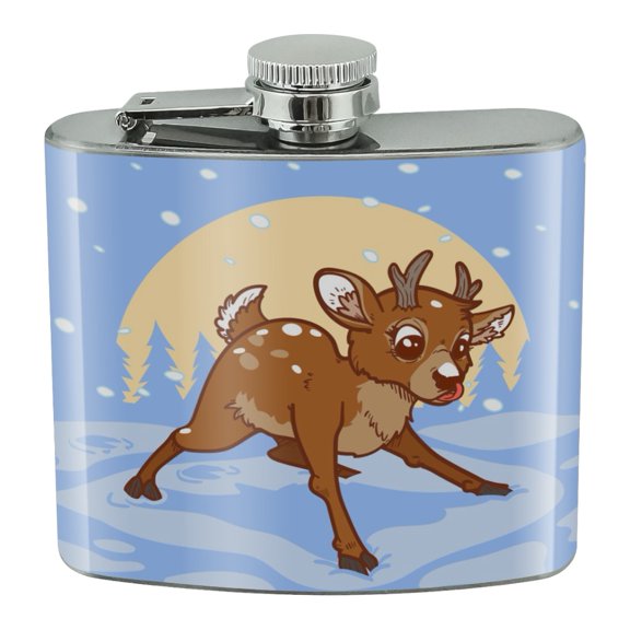Baby Reindeer Christmas Holiday Stainless Steel 5oz Hip Drink Kidney Flask