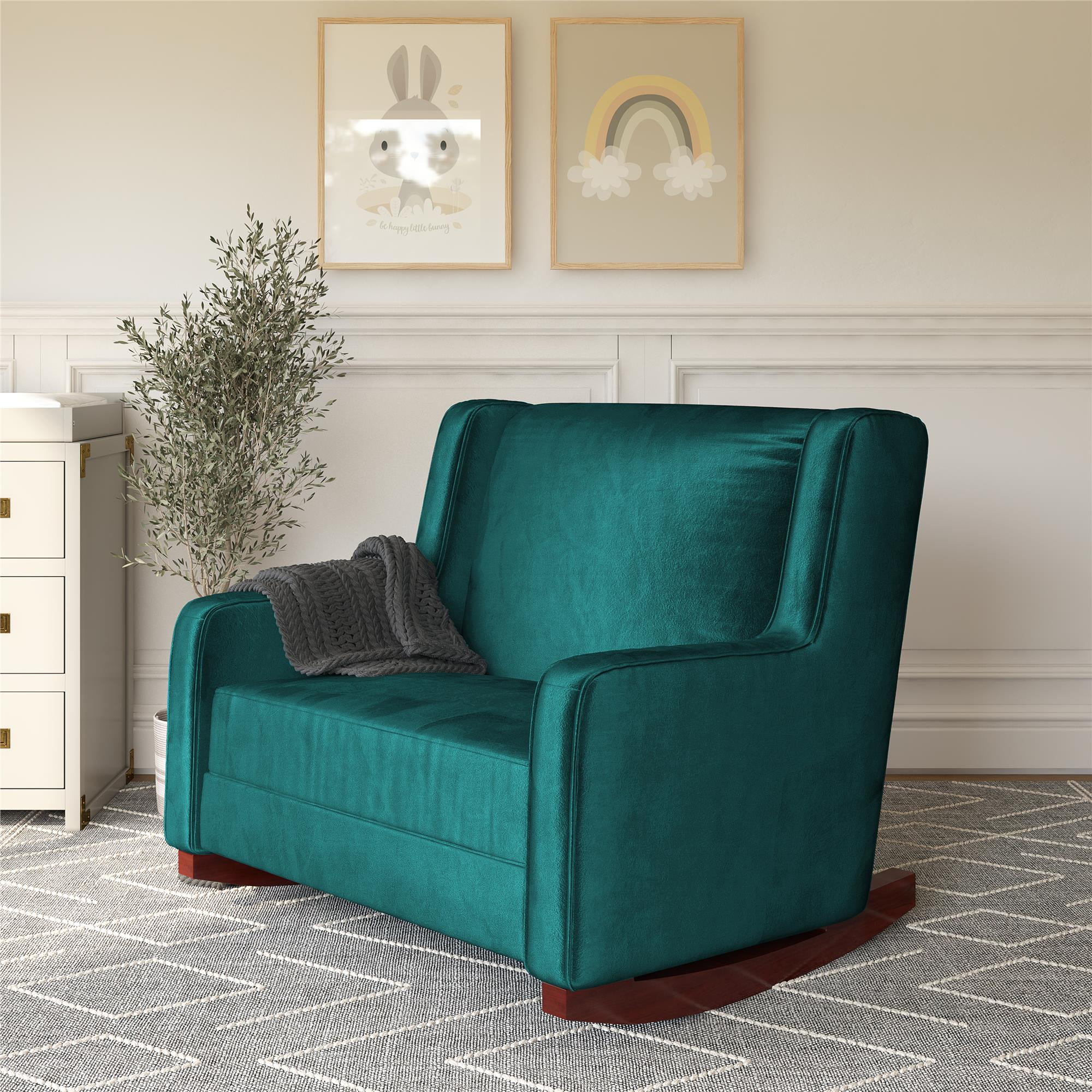 Baby Relax Hadley Upholstered Double Rocker Chair Green Velvet
