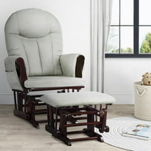 Baby Relax Huntington Glider Rocker with Storage and Ottoman, Espresso Finish with Gray Cushions