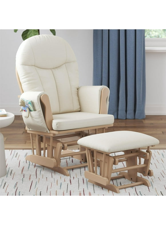 Baby Relax Huntington Nursery Glider & Ottoman, Natural Wood with Ivory Microfiber Cushions