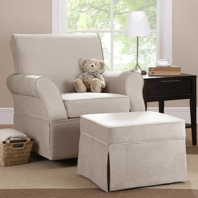 Baby Relax Kelcie Swivel Glider Chair & Ottoman Nursery Set, Beige Microfiber