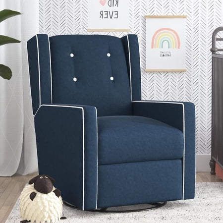 Baby Relax Mikayla 4-in-1 Nursery Swivel Glider Rocker Recliner, Dark Blue Microfiber