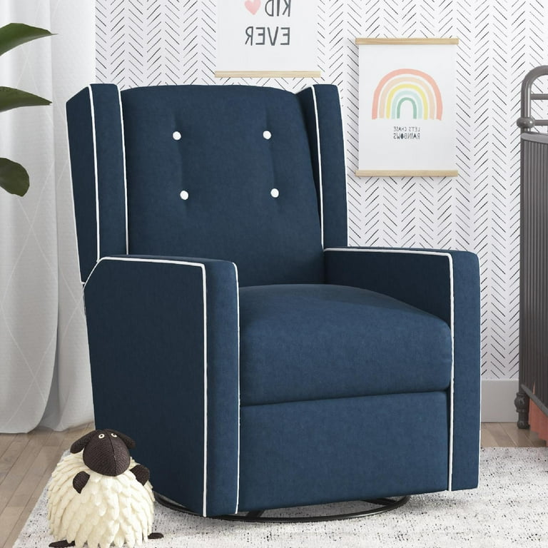 Baby Relax Mikayla 4 in 1 Nursery Swivel Glider Rocker Recliner Dark Blue Microfiber