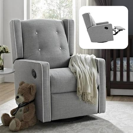 Baby Relax Mikayla 4-in-1 Nursery Swivel Glider Rocker Recliner, Gray Linen