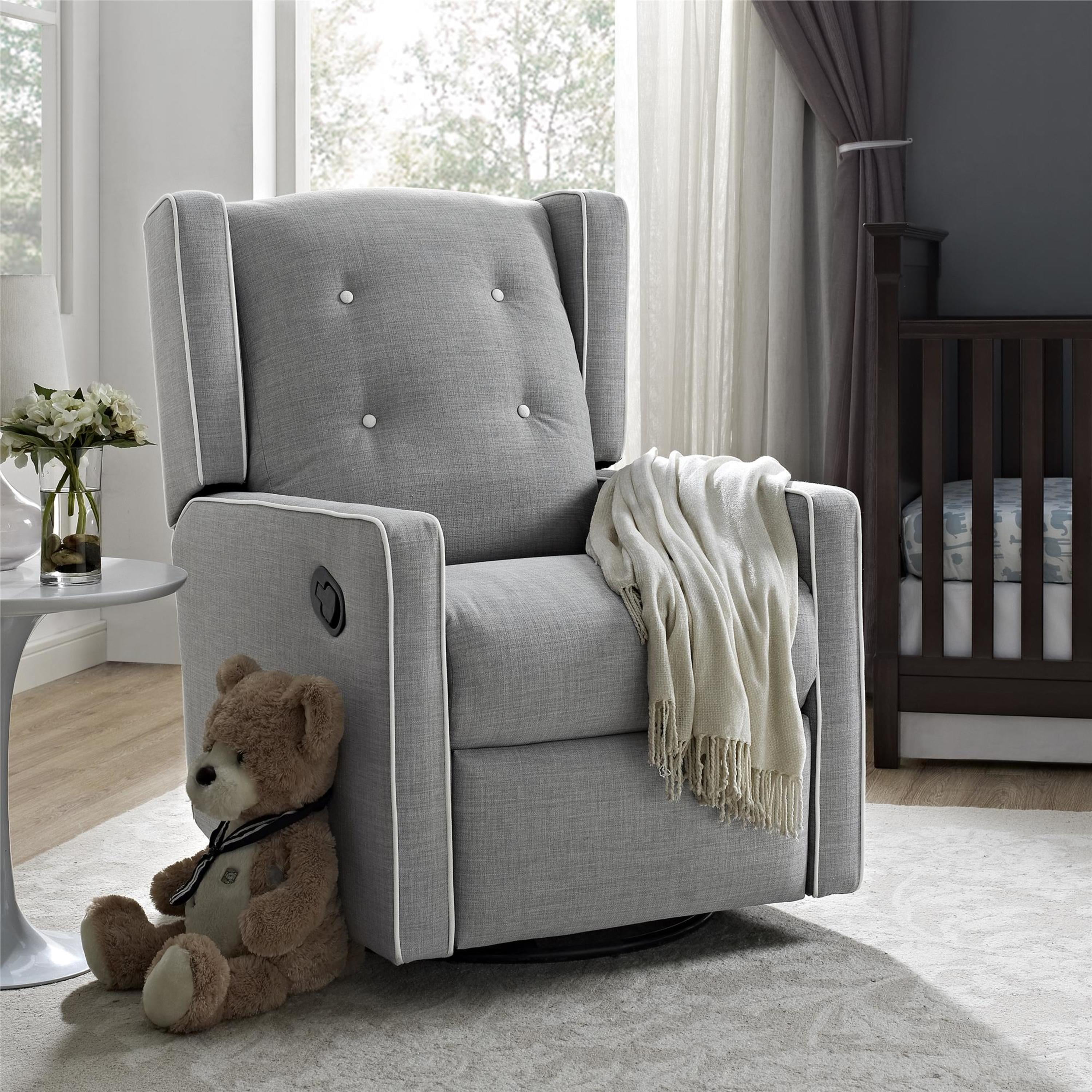 Gray Linen Tufted Swivel Recliner Armchair with Track Arms