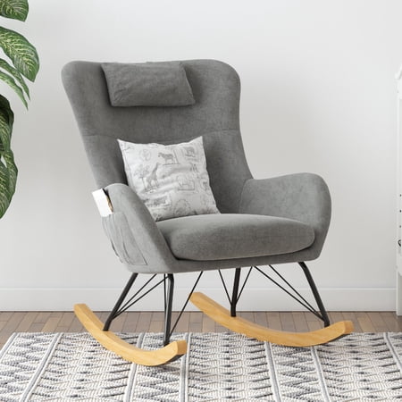 Baby Relax Robbie Rocker with Storage Pockets, Gray Linen