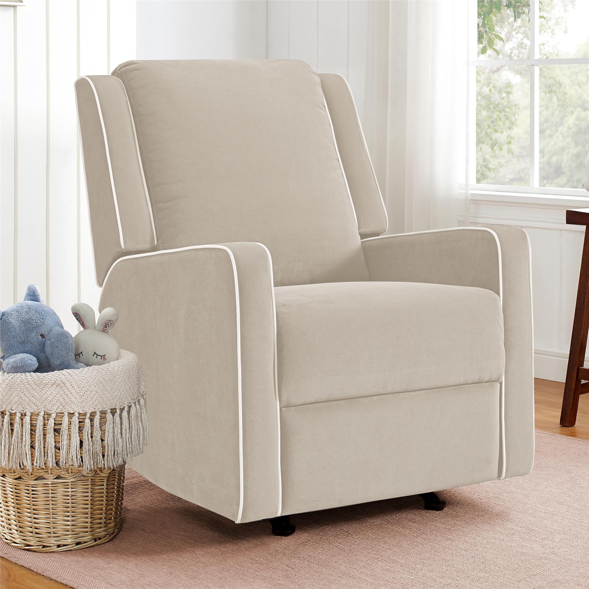 Robyn Rocker Recliner Chair: Upholstered with White Trim Detail – RealRooms