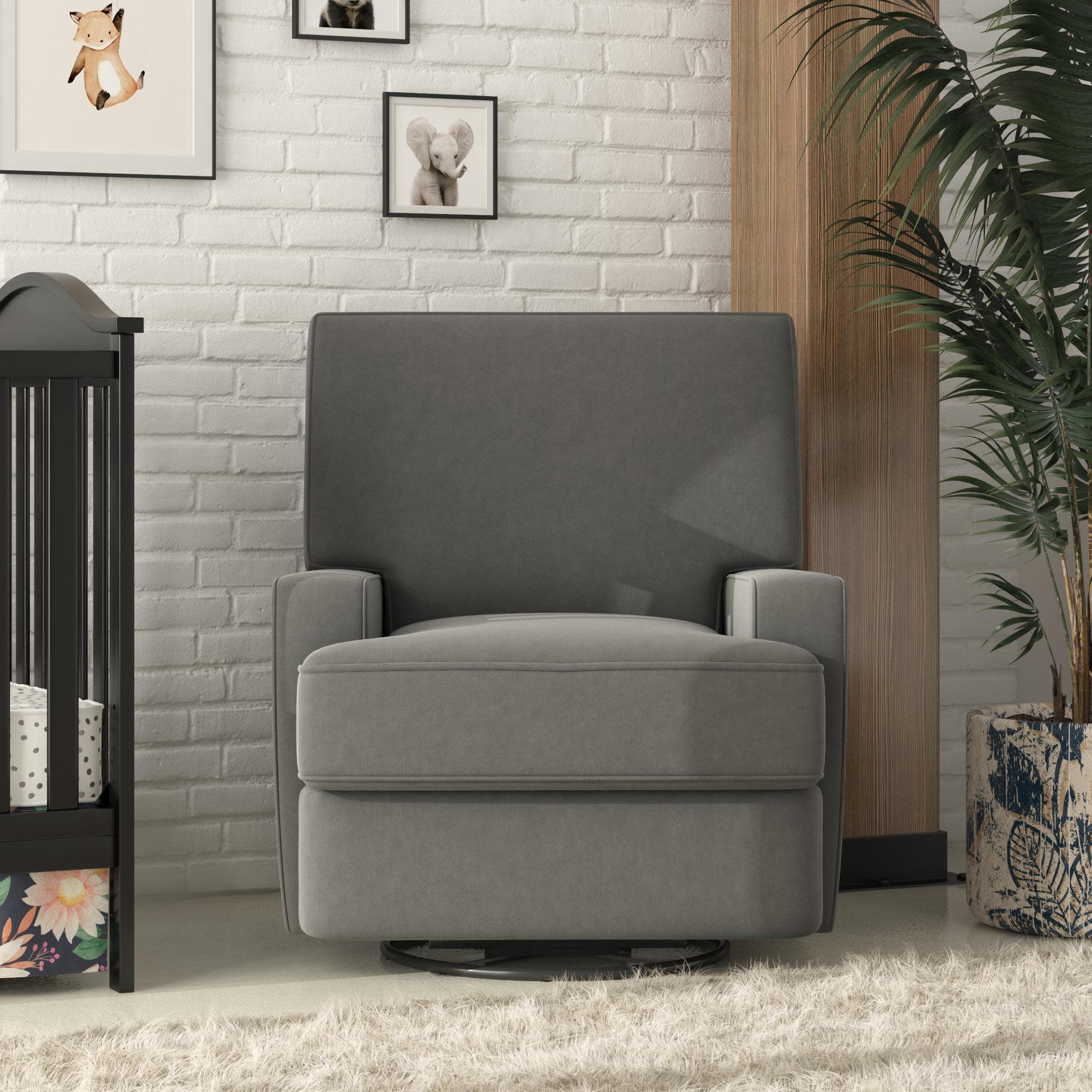 Baby Relax Rylan 4-in-1 Swivel Glider Rocker Recliner Chair, Gray