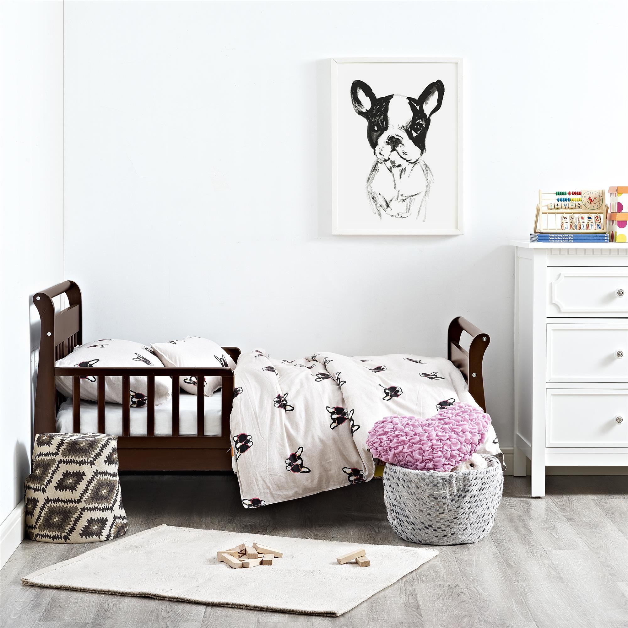 Baby Relax Sleigh Kids Wood Toddler Bed with Safety Guardrails