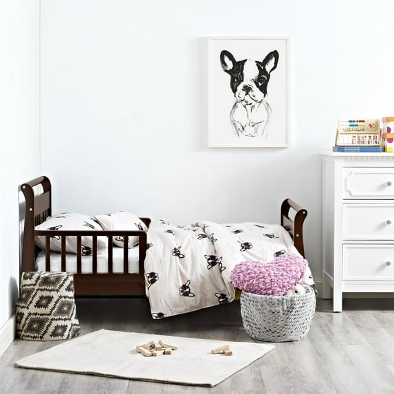 Baby Relax Sleigh Kids Wood Toddler Bed with Safety Guardrails, Espresso