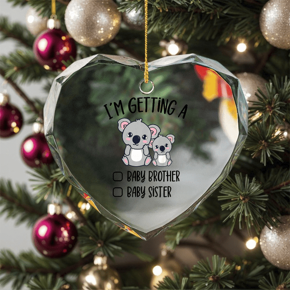 Baby Reveal I`m Getting A Baby Brother Sister Cute Koala Ornament, Keepsake Decor, Crystal Glass Ornament