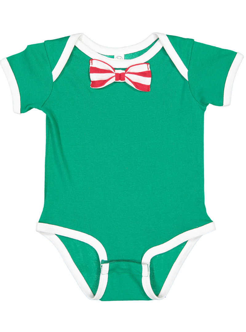 Baby Rib Infant Bow Tie Bodysuit, NB, Kelly/ White/ RedWhite Stripe