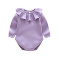 thumbnail image 1 of Baby Ribbed Bodysuit Unisex Onesies Ruffle Neckline Long Sleeve Cotton Romper Jumpsuit Fall Spring Fashion 2025, Purple, 6 Months, 1 of 3